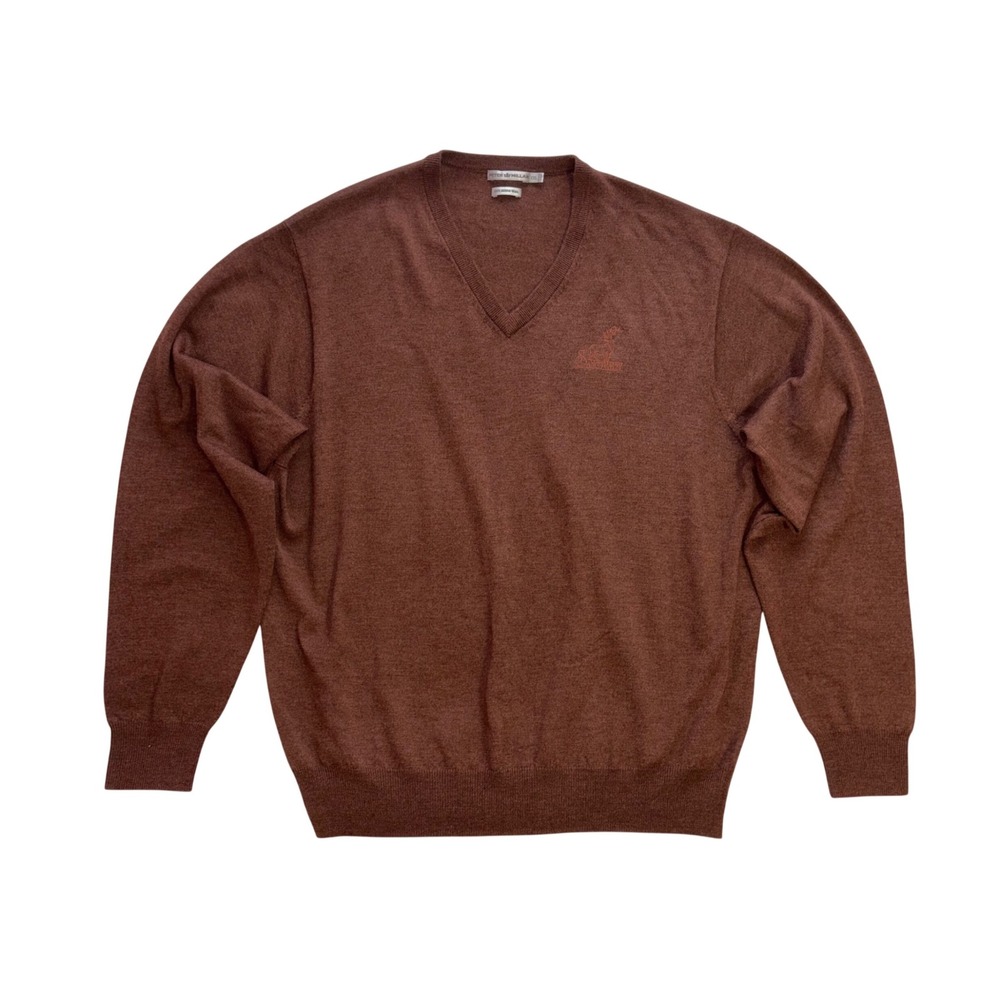 PETER MILLAR V-Neck Sweater Mens 2XL Brown Merino Wool Pullover MC00S31
